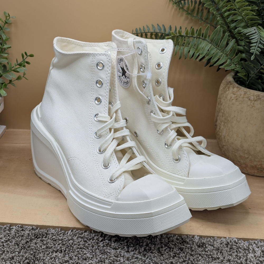 New Converse Chuck 70 De Luxe Wedge Egret Womens Size 8 Platform Shoes - Picture 3 of 11